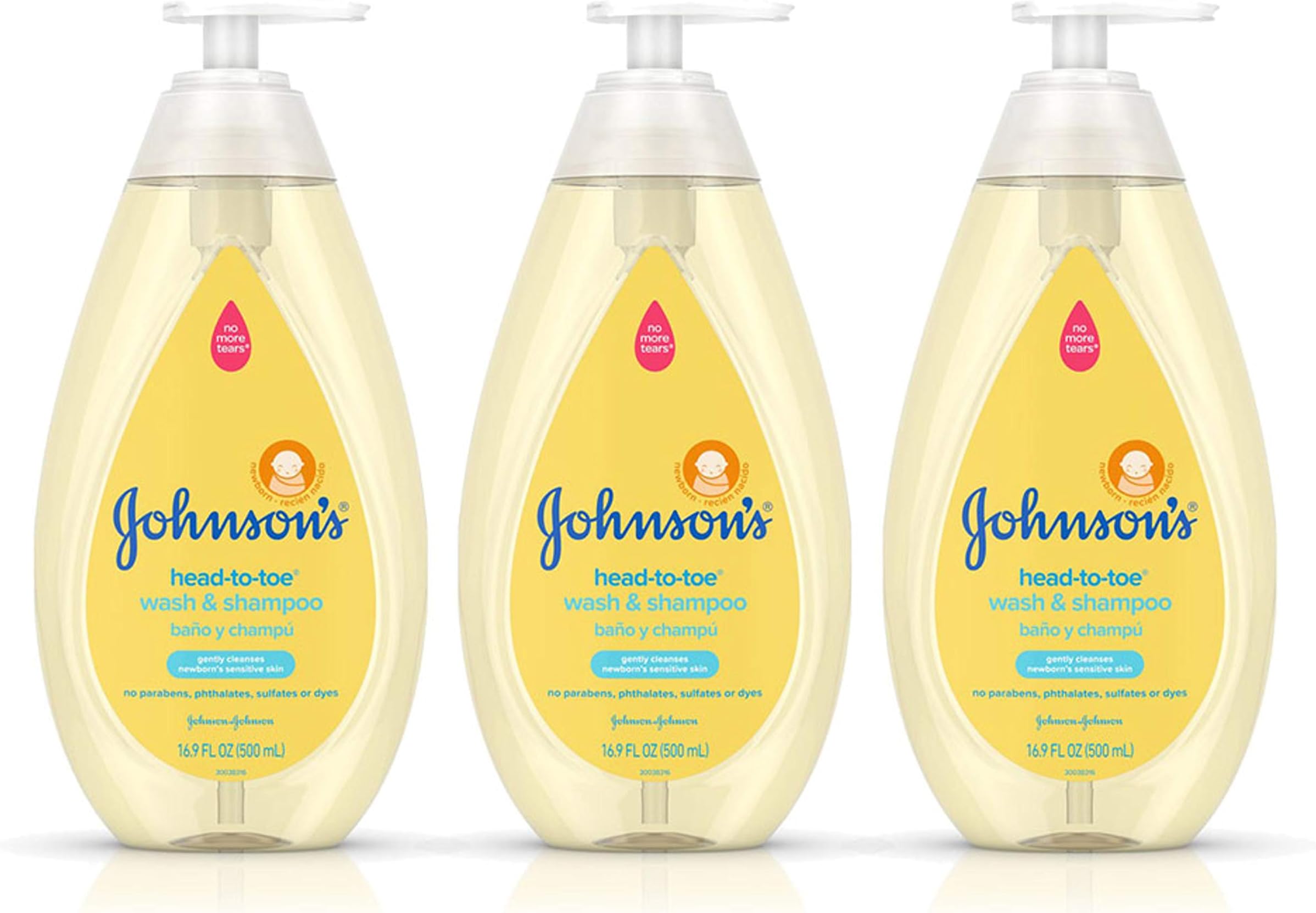 Johnson's Head-To-Toe Gentle Baby Body Wash & Shampoo, Tear-Free, Sulfate-Free & Hypoallergenic Bath Wash & Shampoo for Baby's Sensitive Skin & Hair, Washes Away 99.9% Of Germs 16.9 fl. oz (Pack of 3)