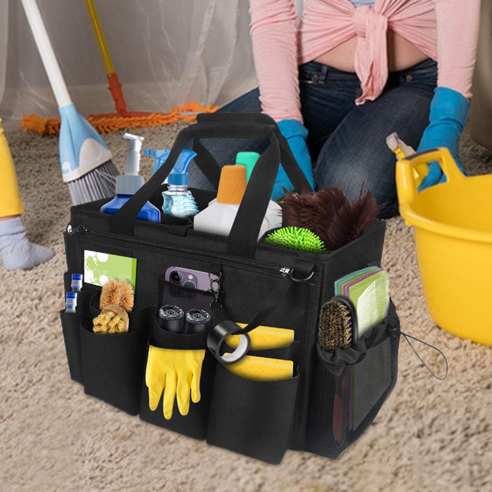 Bolsas De Limpieza Para Limpiadores De Casa Tote plegable impermeable para | Organizador de limpieza Sprays, limpiadores, cepillos, guantes para baño, cocina, lavandería, g