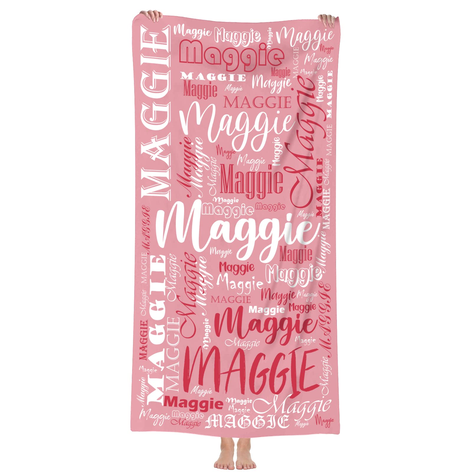 Hoomall Customized Beach Towel for Kids & Adult Personalized Name Pool Towels Pink Unique Bath Towel Microfiber Quick-Dry Pool Towels for Kids Gift for School Company Party