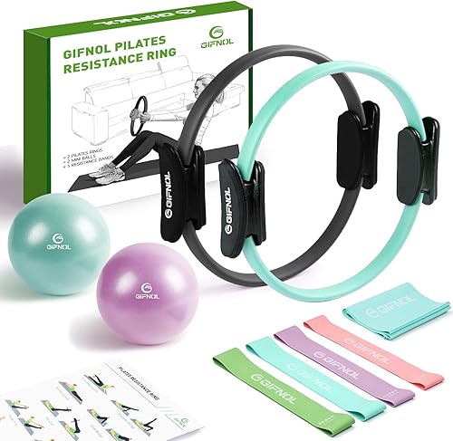 Juego de anillos y pelotas de pilates con bandas de resistencia, equipo de pilates para entrenamiento en casa, anillos de pilates de 14 y 12