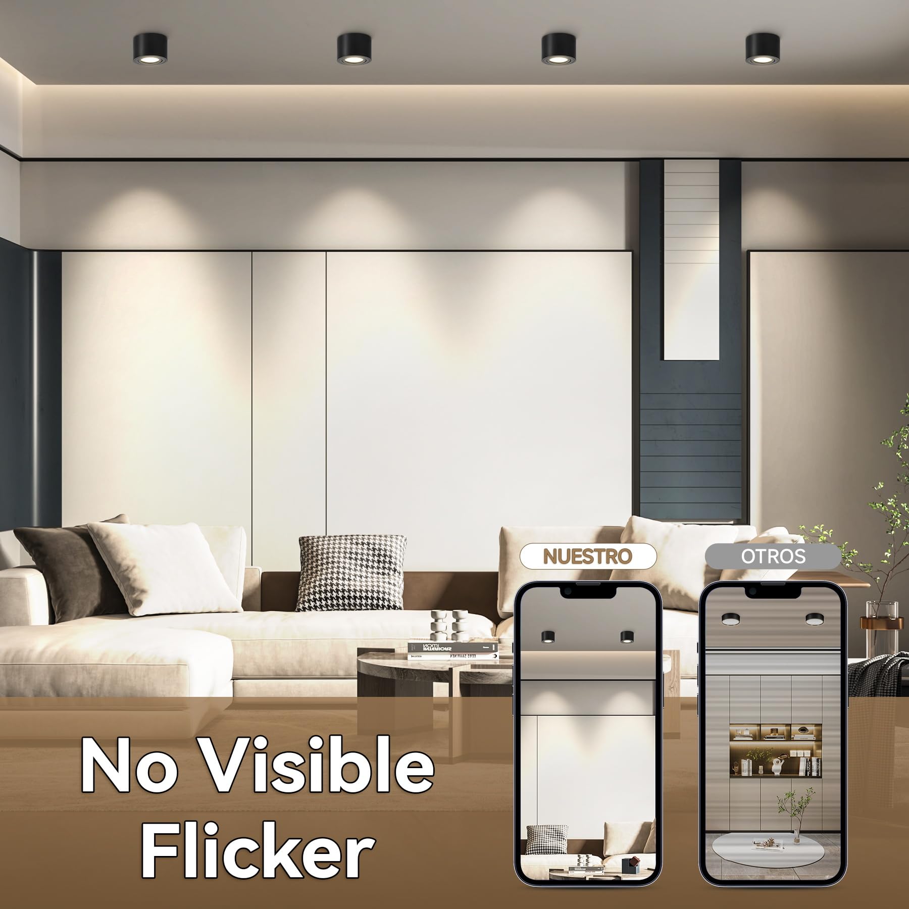 CANMEIJIA Reflektor sufitowy LED 7W ściemnialny, sufitowy, Ø80x50mm, bardzo płaski, obrotowy o 30° montowany na powierzchni, 3000K/4000K/6500K, reflektor sufitowy aluminiowy, okrągły, czarny 4 sztuki