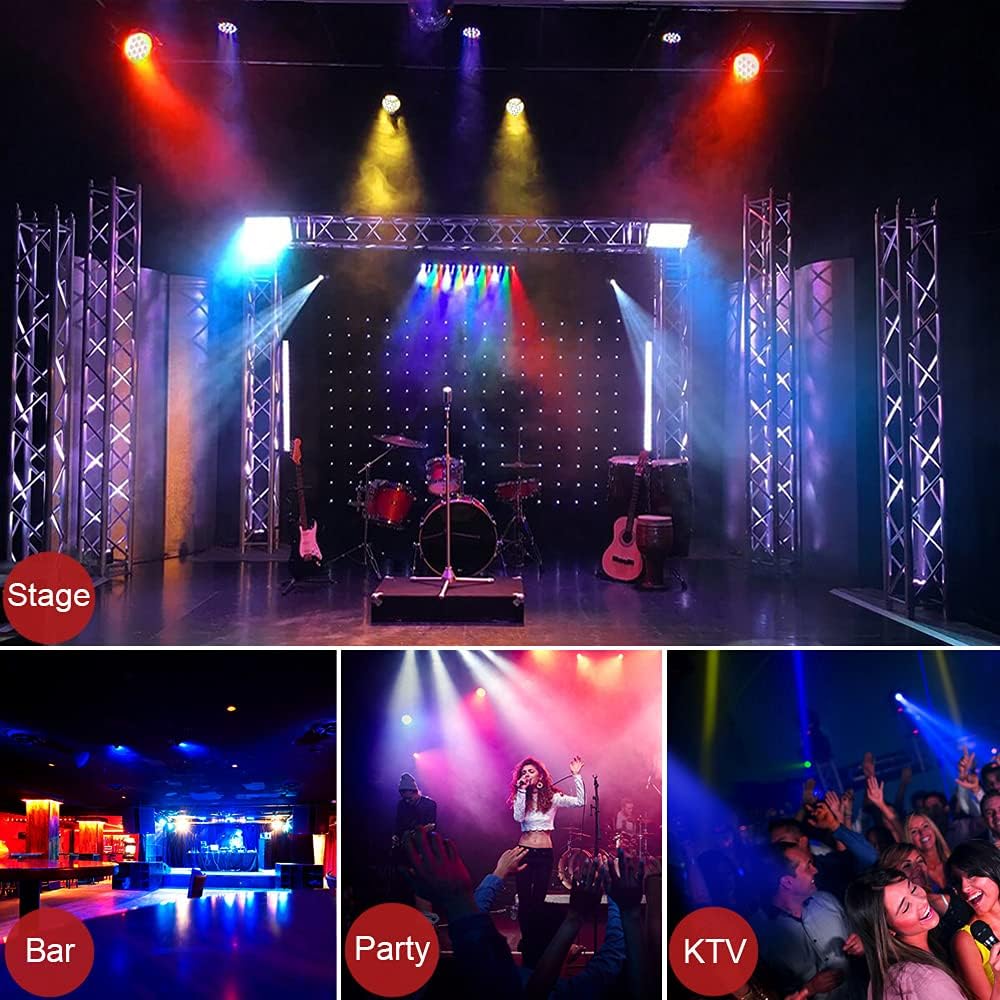 MOSFiATA Stage Lights, RGB 36 LED Par Lights Sound Activated DMX Control, 7 Modes Uplighting Lights with Remote Control DJ Lights, Stage Lighting for Club KTV Disco Party (1 Pack) : Musical Instruments