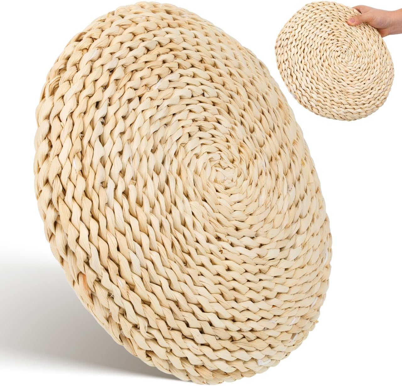 Hand-Woven Round Meditation Cushion Set 3 Pcs Japanese Floor Pillows for Yoga Comfortable Sitting Cushions for Living Room and Dining Room