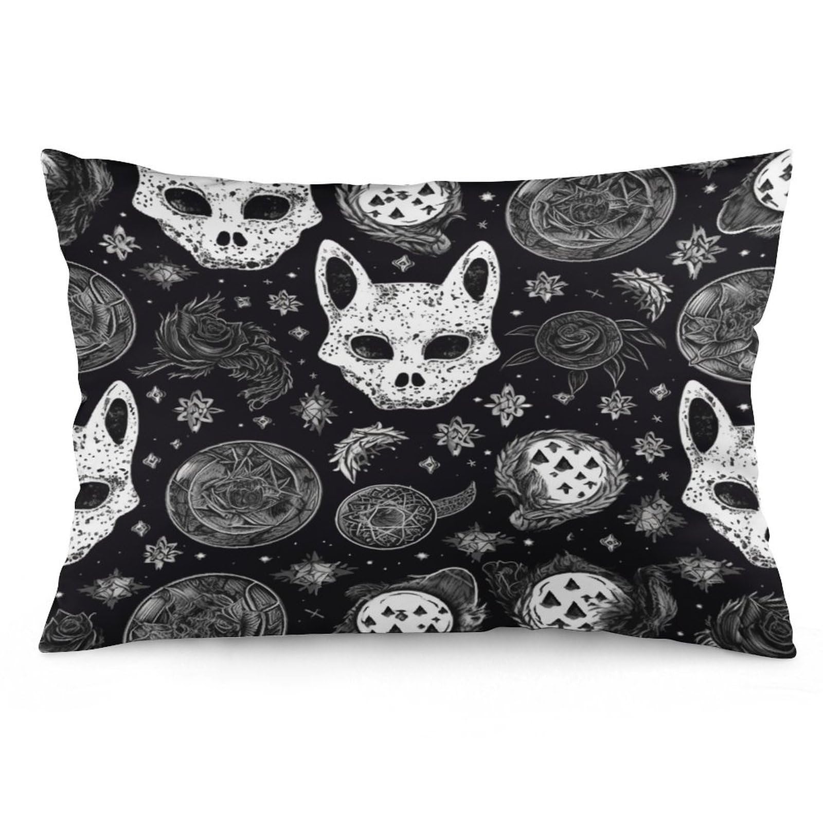 Skull Cat Moon Gothic Throw Pillow Cover Soft Pillow Case Decorative Lumbar Pillow Cover Cozy Throw Pillowcase Polyester Rectangular Cushion Case Decor for Couch Sofa Bed