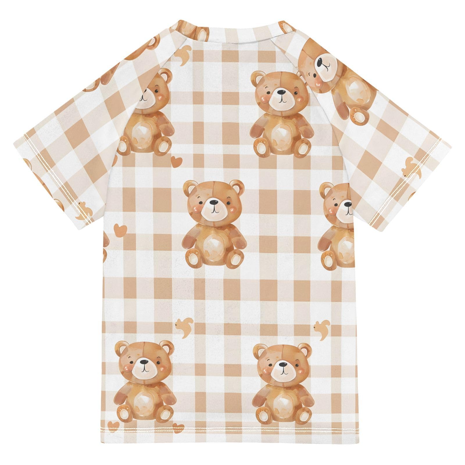 ALAZA Boys Swim Shirts Toddler Rash Guard Short Sleeve Rashguard Bear Checked UPF 50+ 11-12T