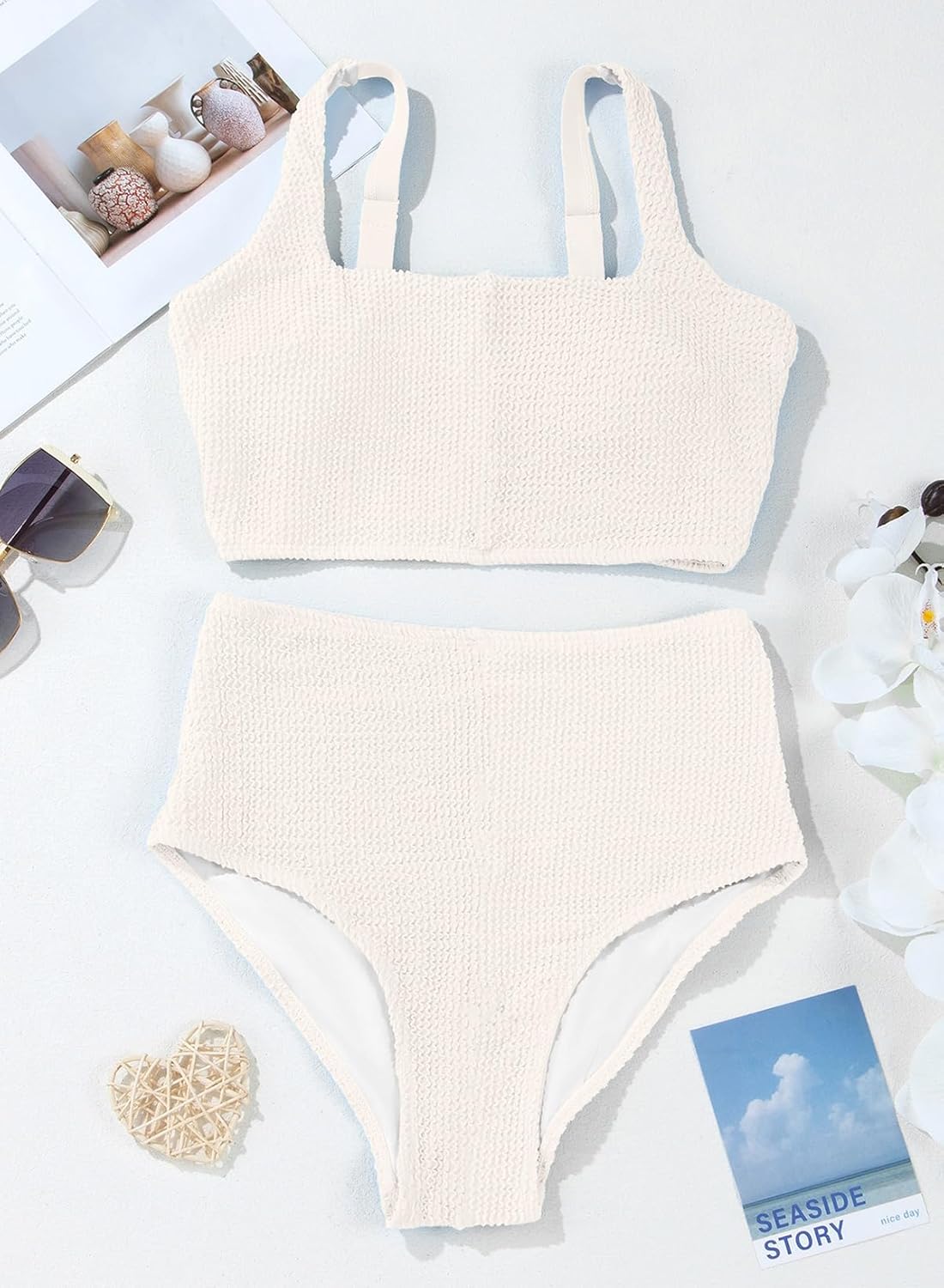 Herseas Women's Bikini Sets Scrunch Square Neck Two Piece Swimsuits High Waisted Bathing Suits - Image 4