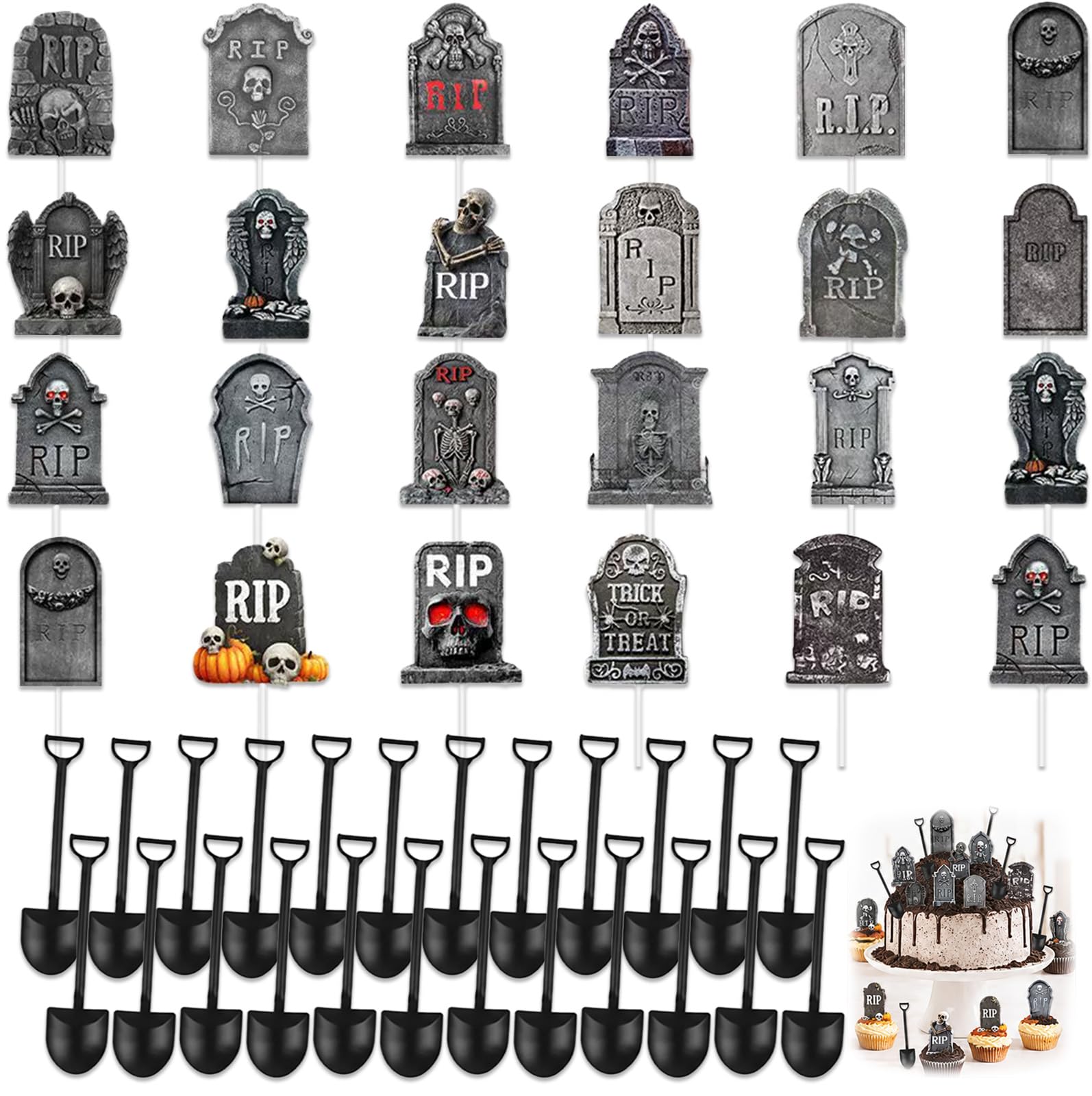 Halloween Cake Decorations Graveyard Cupcake Toppers with Shovel Spoons