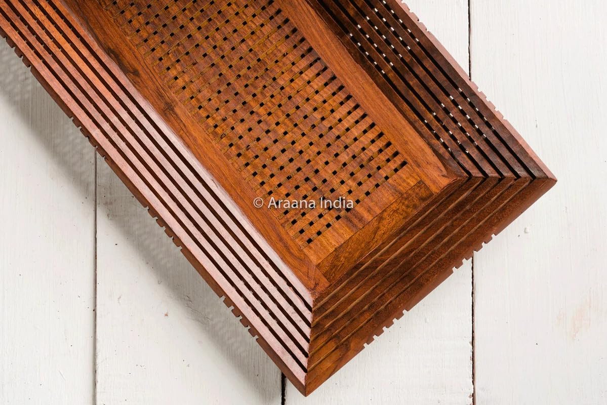 Araana Home Wooden Serving Tray - Sheesham Wood Mesh Design for Snacks & Beverages - Ideal for Breakfast, Snacks, and Parties - Perfect for Parties & Gatherings 2