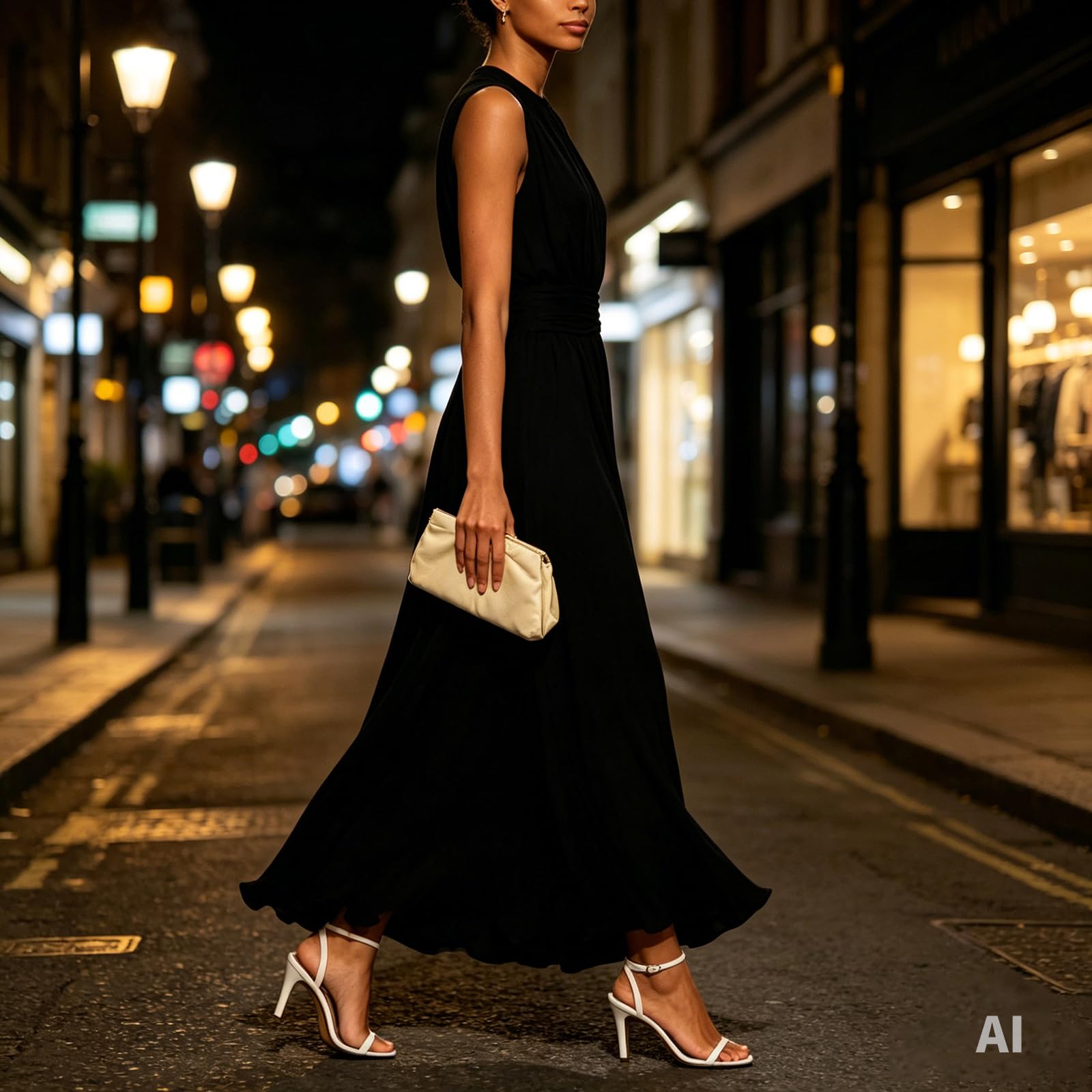 Ärmelloses Maxi-Kleid für Damen – Festliches Abendkleid in A-Linie mit Rundhalsausschnitt, Faltenlegung und Geraffter Taille; ideal für Sommerhochzeiten, als Gast oder Brautjungfer