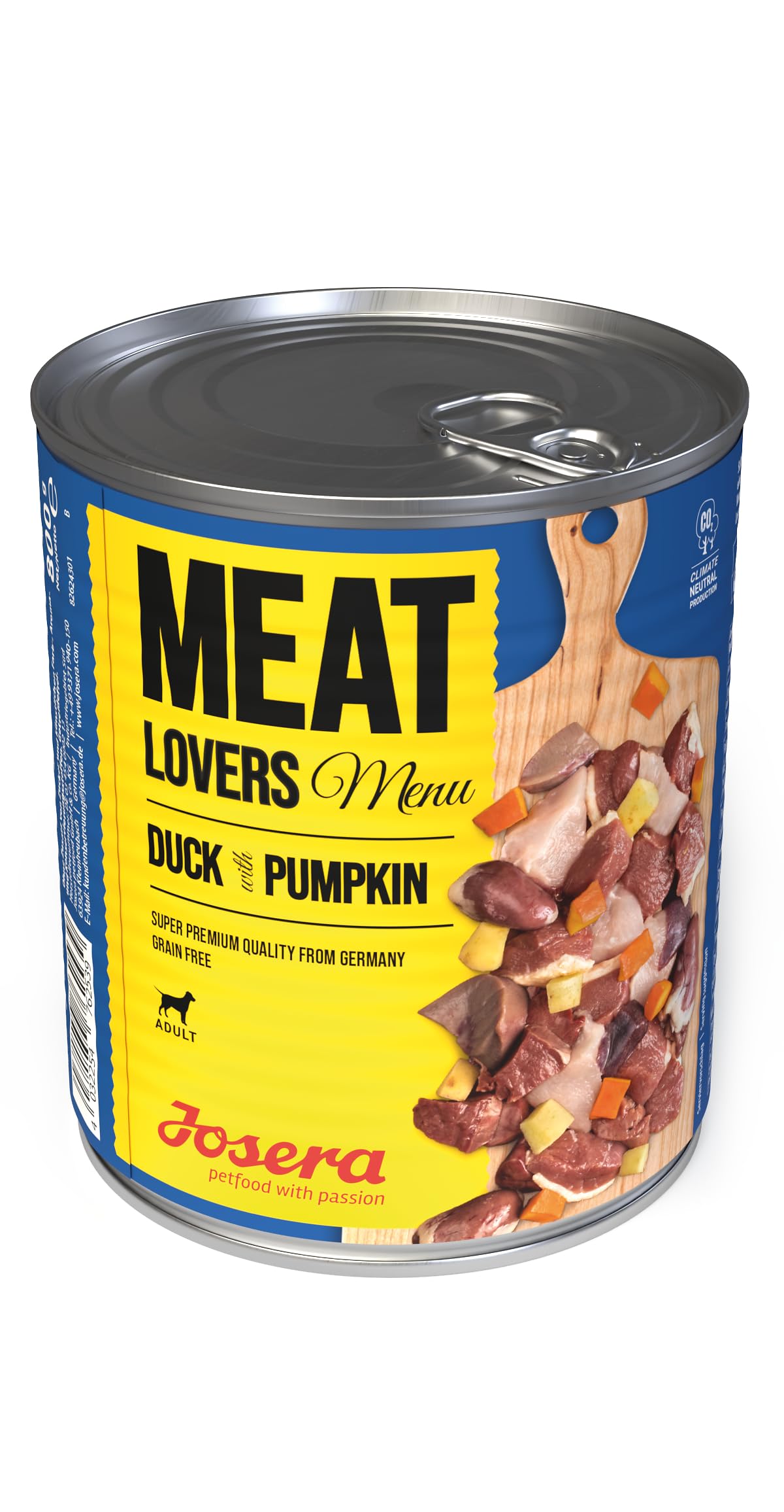 Josera Meat Lovers Menu Duck with Pumpkin | Natvoer voor honden | hoog vleesgehalte | graanvrij | sappige eend, heerlijke kip en smakelijk rundvlees & pompoen | volledig voer | 6 x 400 g
