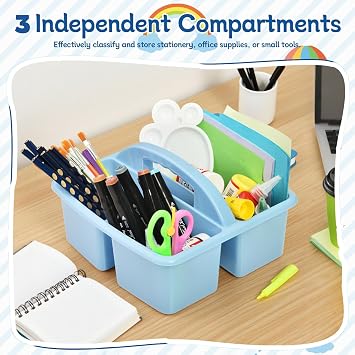 Plastic Storage Caddy Organizers, 6 Pcs Portable Teacher Classroom Supply Caddies with Handle, 3-Compartment Utility Craft Art Caddy for Kids, School Classroom and Office Organization, Boho Colors