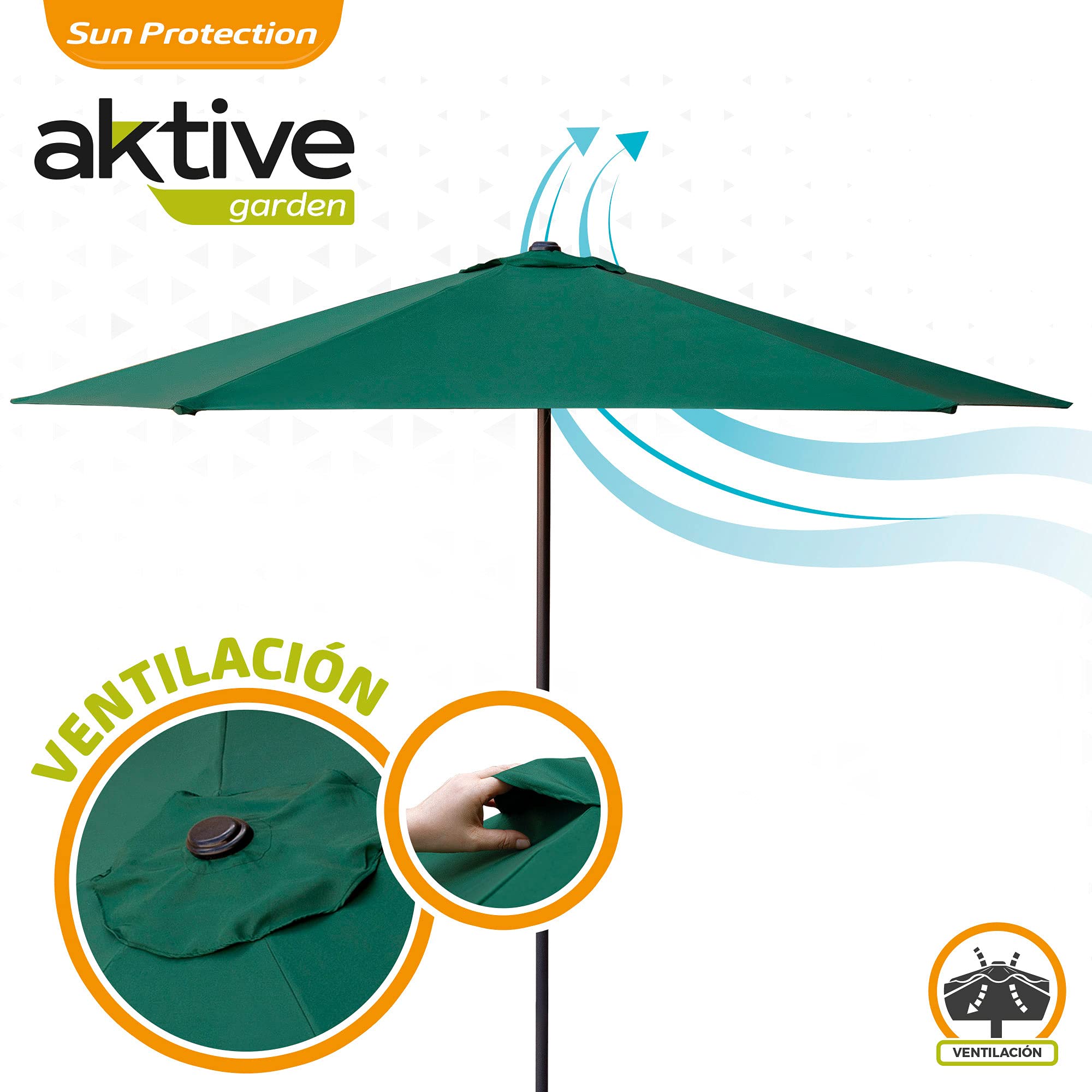 Aktive - Parasol hexagonal Garden diámetro 2,5 m - Mástil de aluminio 34 mm - Color verde (ColorBaby 53868)