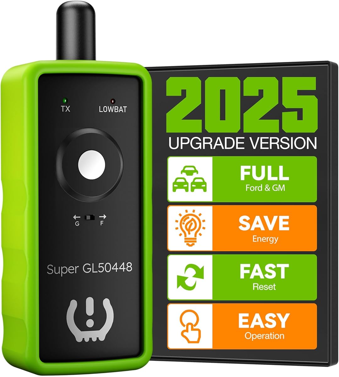 VXDAS 2IN1 TPMS Relearn Tool Super GL50448 for GM and Ford with Model Switch Button,Tire Pressure Sensor Monitor Rest Activation for Buick/Cadillac/Chevrolet/GMC/Lincoln/Mazda 2024 Edition(Green)