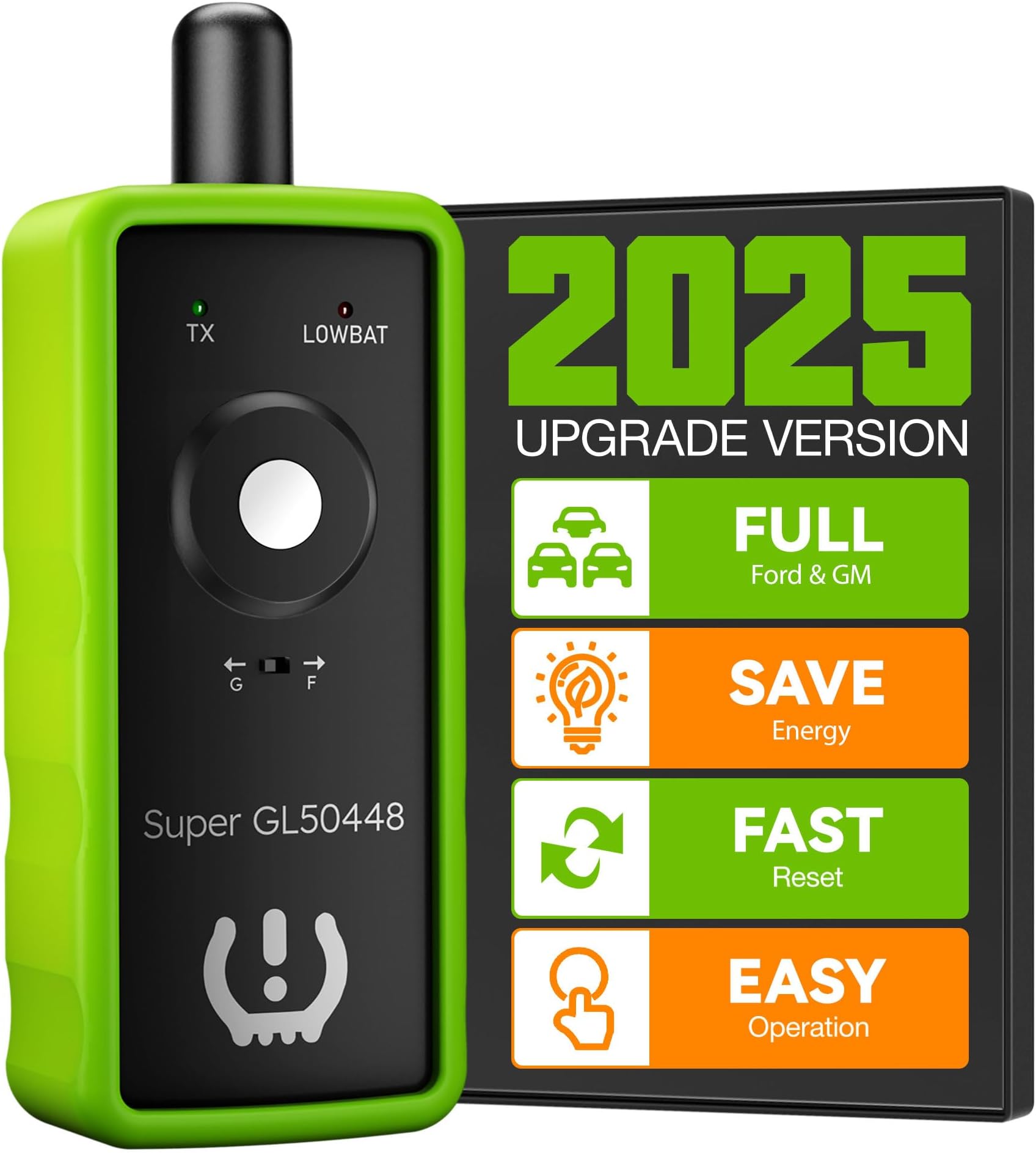 VXDAS 2IN1 TPMS Relearn Tool Super GL50448 for GM and Ford with Model Switch Button,Tire Pressure Sensor Monitor Rest Activation for Buick/Cadillac/Chevrolet/GMC/Lincoln/Mazda 2024 Edition(Green)