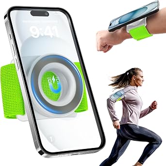 Running Phone Holder for iPhone [360 Rotatable & Upgrade Anti-Drop] Magnetic Wrist Phone Holder, Magsafe Armband Compatible with iPhone 17 Pro and Android - Green