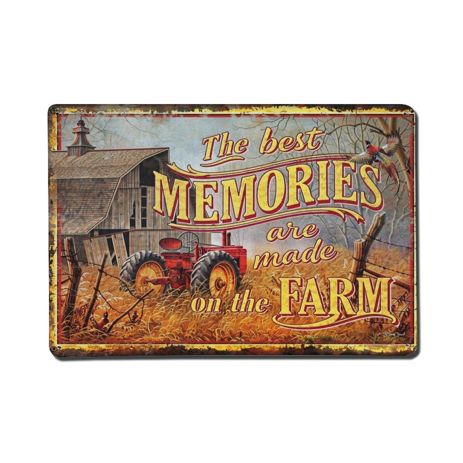 Farm Tractor Barn Birds Field Vintage Tin Sign Retro Metal Wall Decor Metal Poster, Home Bar Garage Farmhouse Cafe Wall Art Decoration 8x12Inches