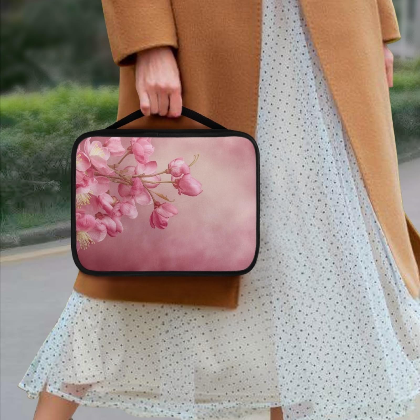 Custodia Libro Fiore Elegante Rosa Copertura Bibbia con Manico Cerniera Tela in Poliestere per Uomo Donna Porta Libro Grandi Capacità Custodia per Libri 27.5x22.5x5.5 cm