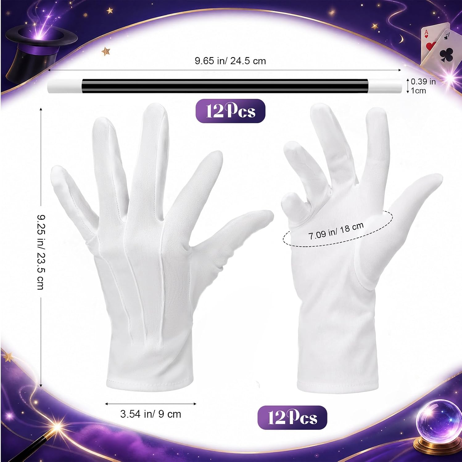12 Pcs 9.6 Inches Magic Wands and 12 Pairs White Formal Gloves image 2