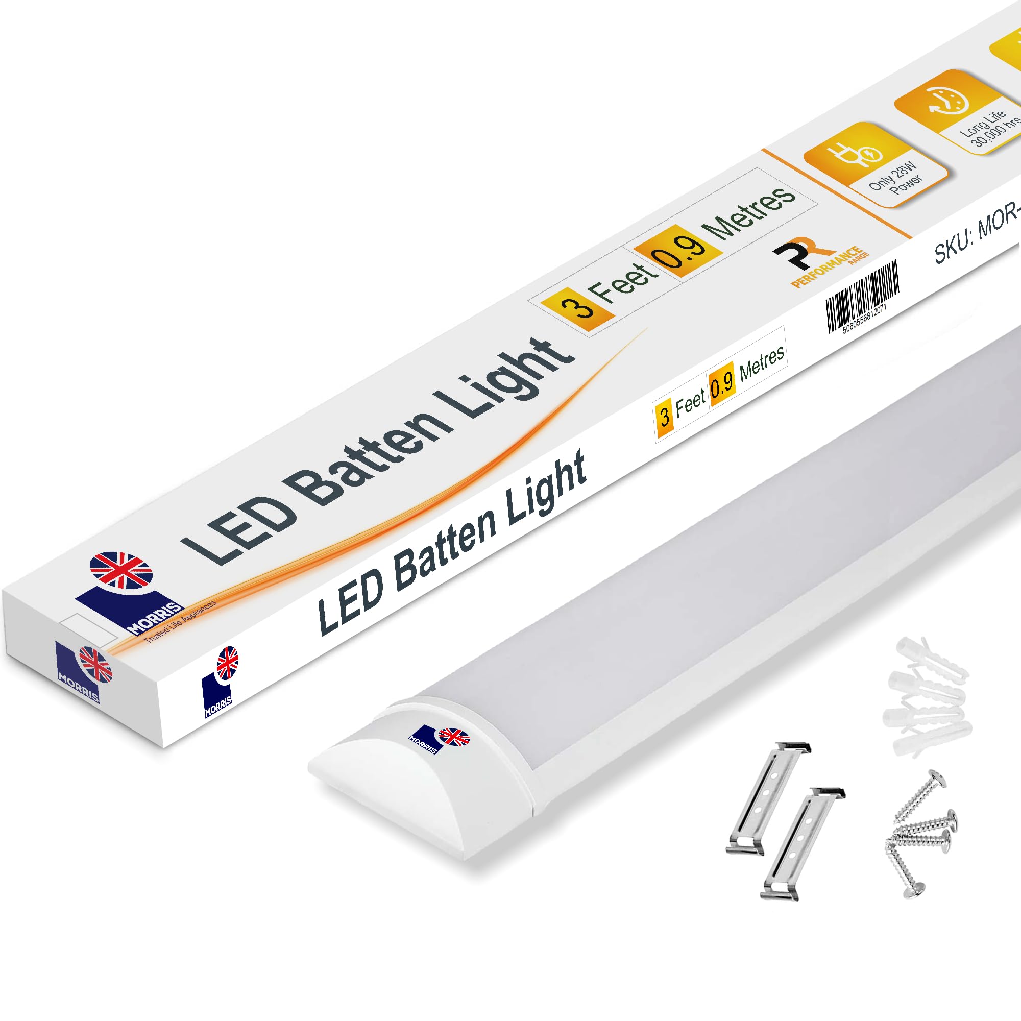 Morris LED Batten Slimline Tube Light 2FT 4FT 5FT 6FT Wall/Ceiling Mount 6000k (3FT (90cms)) — image 1