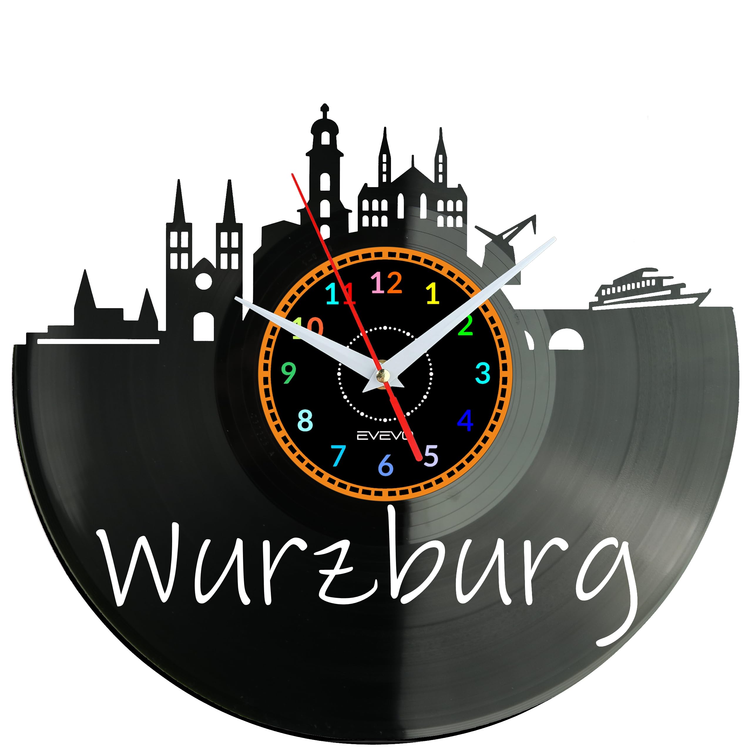 Horloge murale décorative moderne Wurzburg en vinyle élégant : décoration intérieure Allemagne W0459