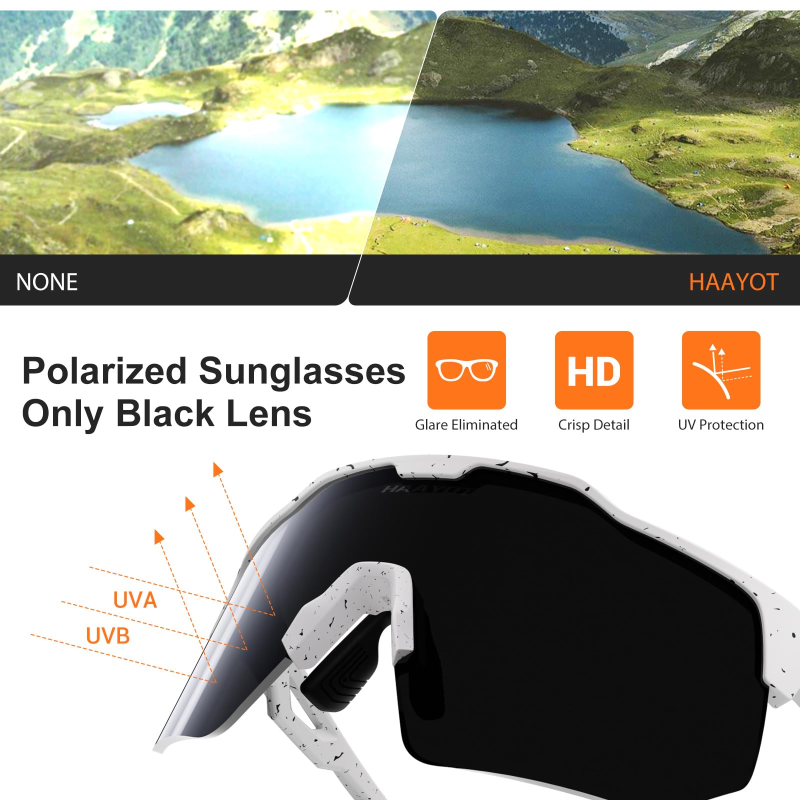 HAAYOT Polaryzacyjne sportowe okulary przeciwsłoneczne dla mężczyzn kobiet baseball jazda na rowerze bieganie softball okulary rowerowe 5 soczewek czarne kropki