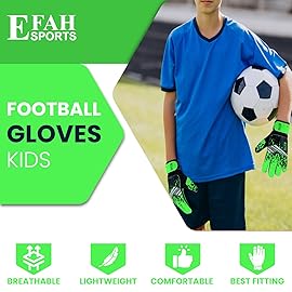 EFAH SPORTS Soccer Goalkeeper Gloves for Kids Boys Children Youth Football Goalie Gloves with Super Grip Protection Palms (Size 2 Suitable for 4 to 5 Year Old, Green)