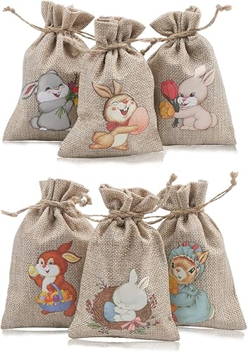 Miniatura 2 de STEFORD Bolsas de regalo con cordón de arpillera de Pascua, 24 bolsas de arpillera de yute de Pascua para dulces para suministros de fiesta