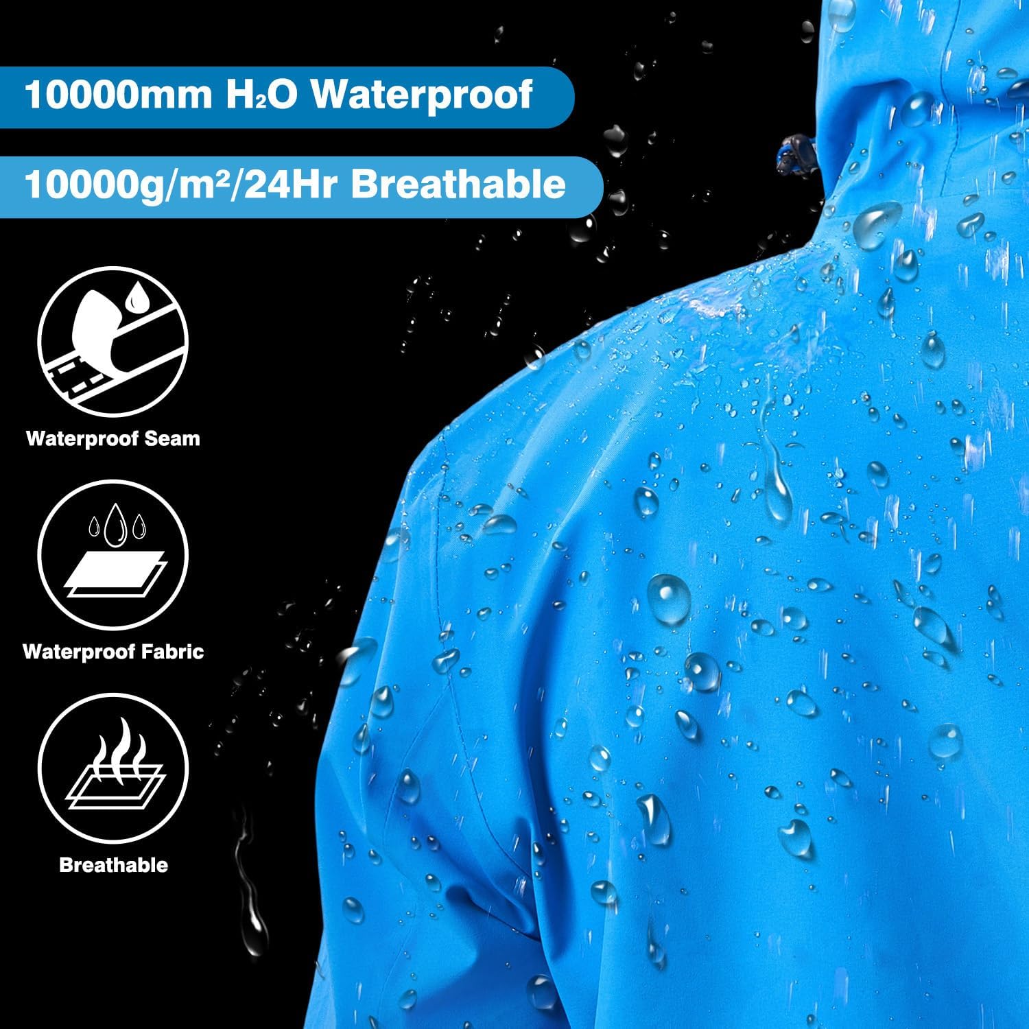 Men's Rain Jacket Waterproof Lightweight Rain Coat with Hood, Breathable Mens Windbreaker for Outdoor Cycling Travel