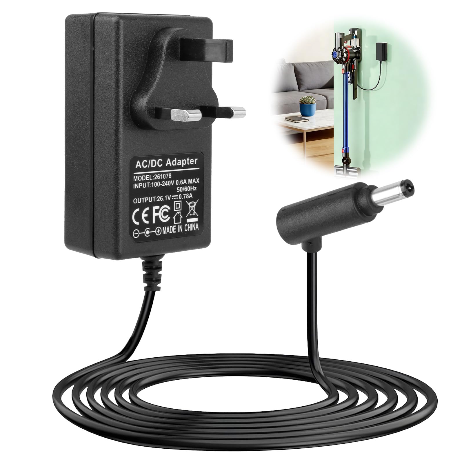 Wufaa 26.1V Charger for Dyson V6 V7 V8, Power Supply Adapter for Vacuum Dyson SV03 SV04 SV05 SV06 SV07 SV09 SV10 SV11 DC58 DC59 DC60 DC62 DC74 1.5M Cordless Vacuums Cleaner Charger