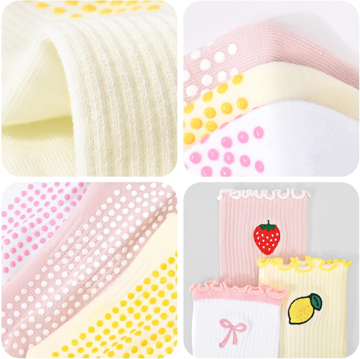 Pilates Yoga Grip Socks for Women, Bow-Patterned Ruffled Crew Socks Ideal for Fitness, Ballet Bar Work&Dance - Image 7