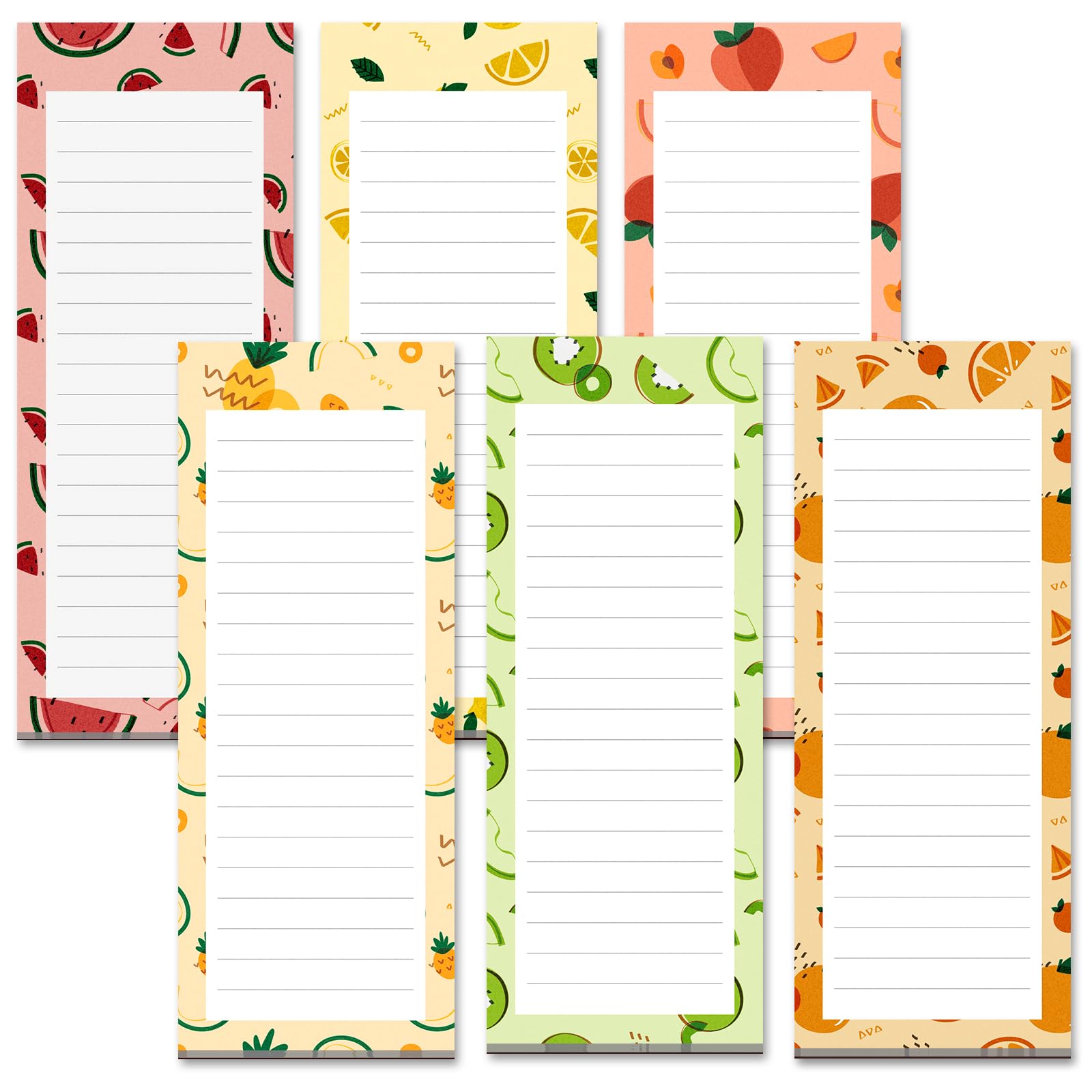 MATICAN Grocery List Magnet Pad for Fridge, 6-Pack Magnetic Note Pads Lists, 60 Sheets Per Pad, 6 Cute Fruit Designs, Full Magnet Back To-Do-List
