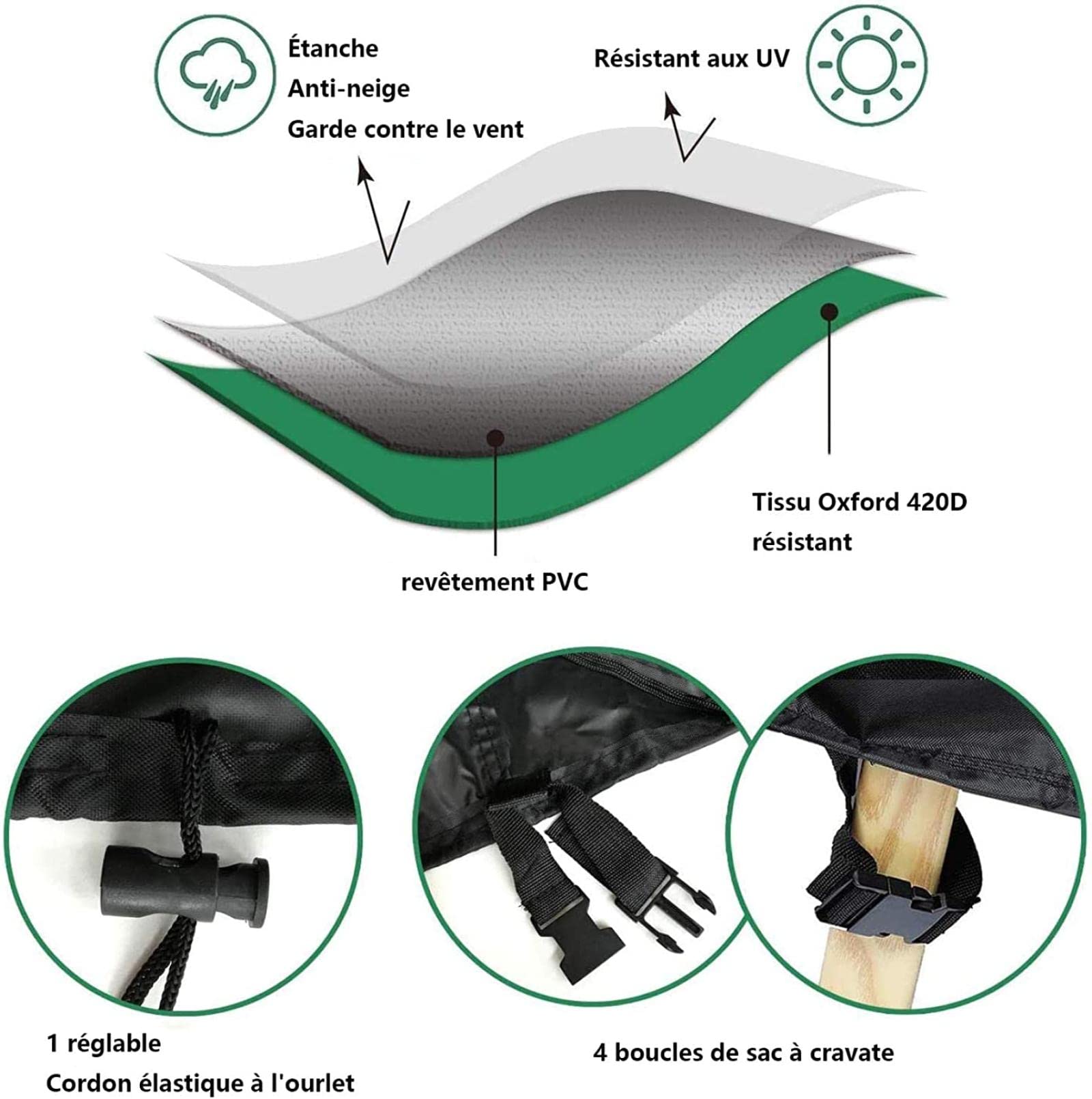 Heavy Du - Fundas impermeables de poliéster 600D para patio, 350 x 260 x 90 cm, protector de piel para jardín y exterior, resistente a los rayos UV, resistente a la intemperie