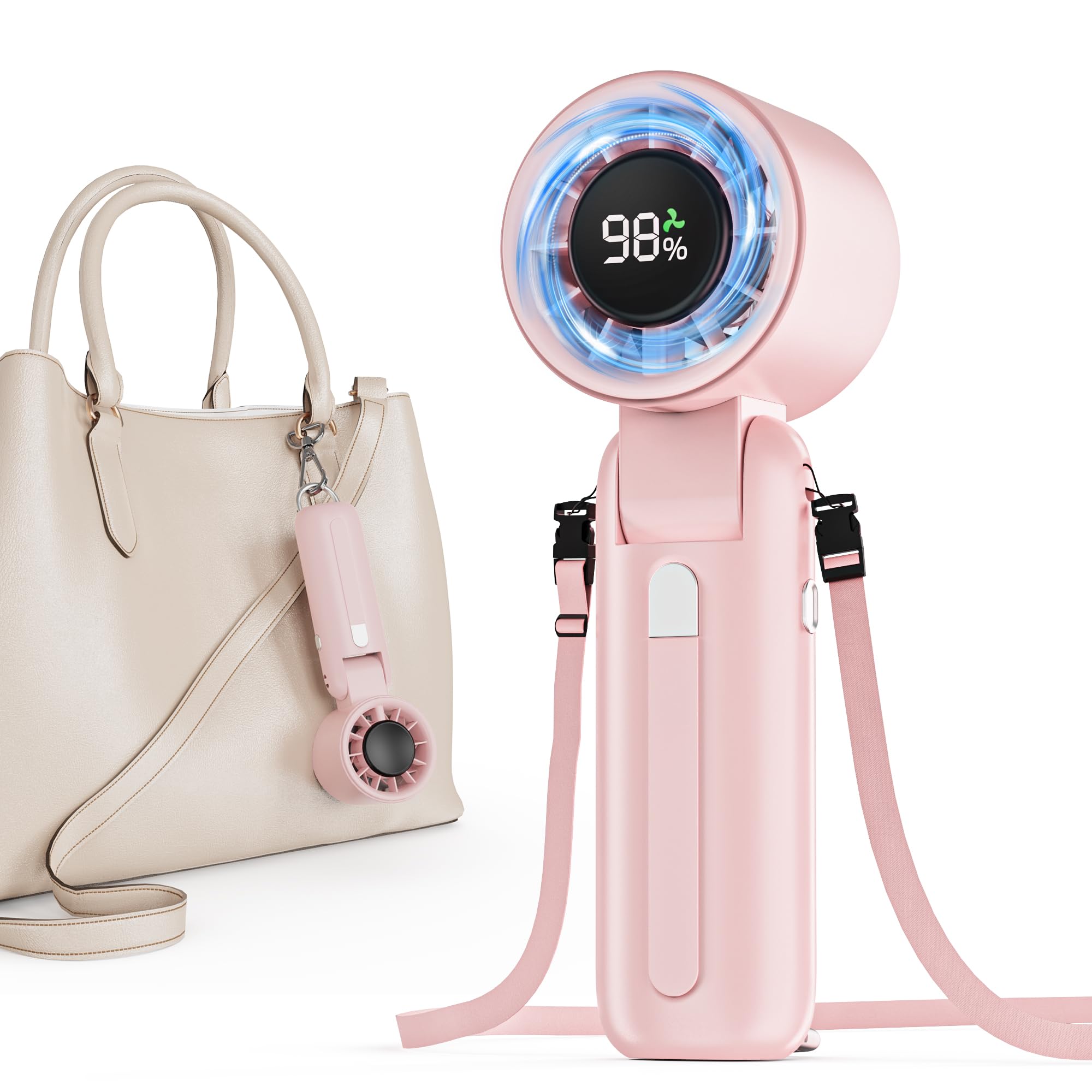 Fcsih Handheld Turbo Fan, 100-Speed Portable Mini Fan with 12800 RPM Strong Airflow, Foldable 4-in-1 Personal Fan for Travel, Camping, Beach & Office, USB-C Rechargeable, Lightweight & Quiet(Pink) — image 1