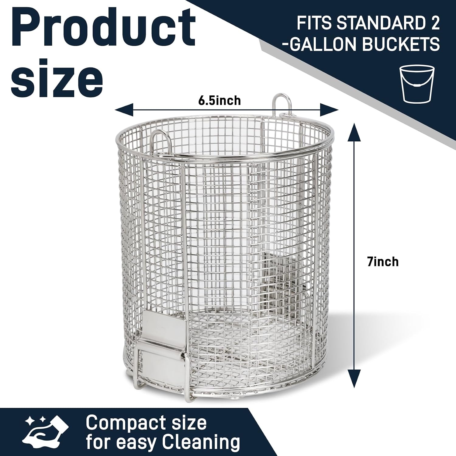 2 Gal Stainless Steel Parts Cleaning Strainer Basket with Flip-Out Feet