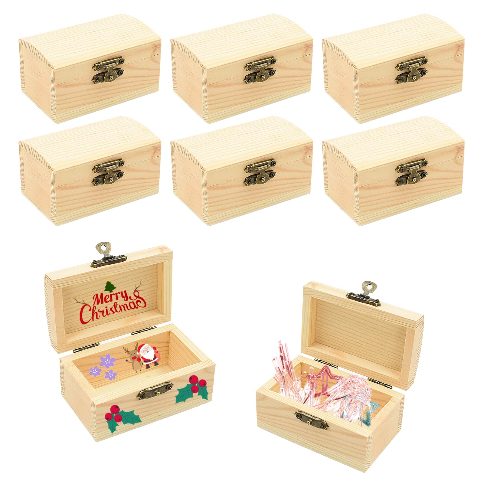 Petite Boite en Bois - 6 Mini Coffres au Trésor Non Finis avec Couvercles, Mini Cadeau Anniversaire Enfant, Boite Decorative pour Objets d'artisanat à Peindre-9 x 5,5 x 5 cm (2.6p-arch)