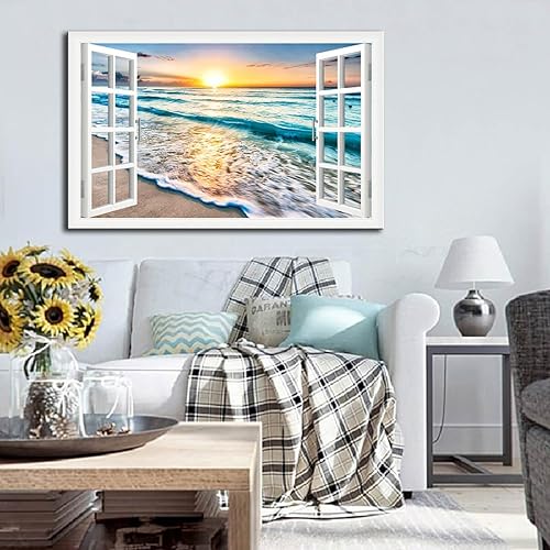 Miniatura 2 de DUNHUANG ART Arte de Lienzo para Pared para Decoración de Dormitorio - Imágenes de Playa Puesta de Sol Océano Naturaleza - Obra de Arte Giclée de