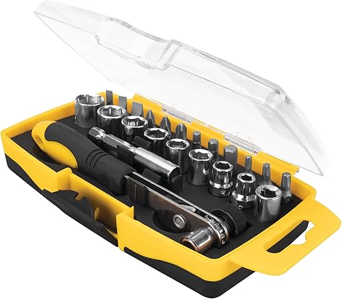 Performance Tool 20156 Juego de brocas de trinquete de 23 piezas y zócalo con caja de almacenamiento de visión clara