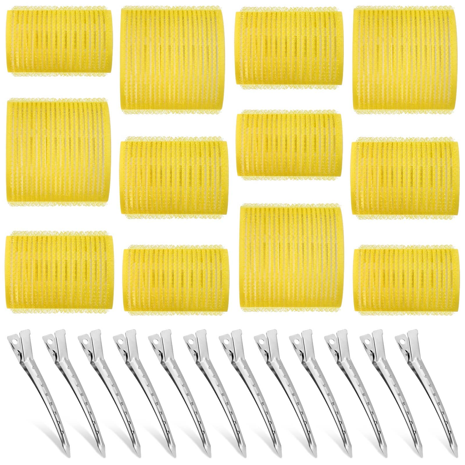 Self Grip Hair Rollers Curlers Set - 24 Pieces with 3 Sizes (4 Jumbo, 4 Large & 4 Medium) and 12 Clips for All Hair Types