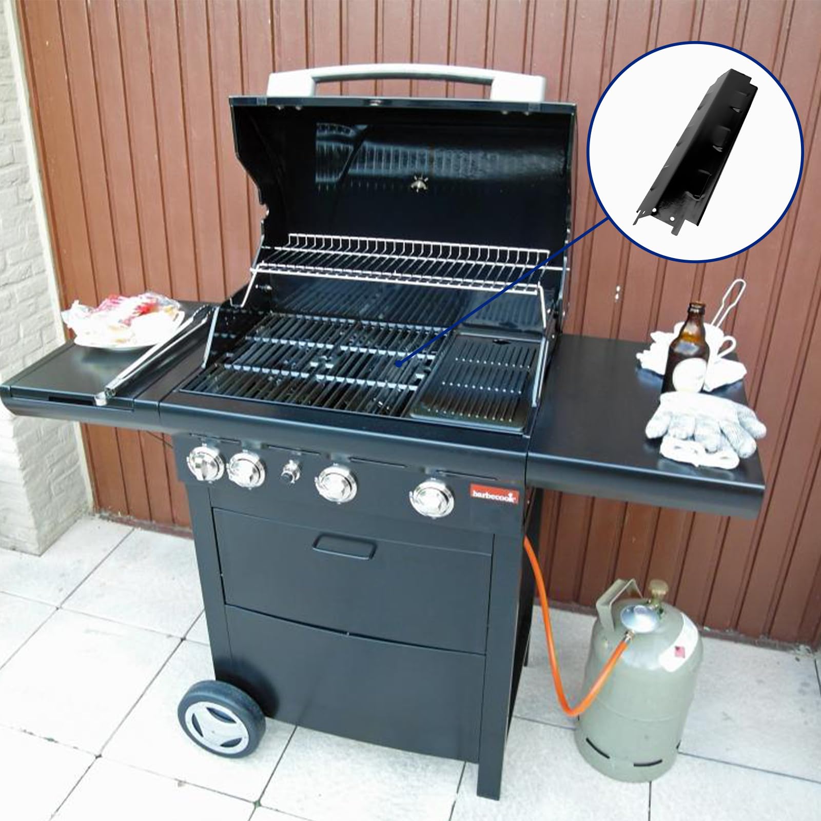 37CM Brennerabdeckung Gasgrill Ersatzteile für Landmann, Outback, Enders, Uniflame, Barbecook, Tarrington House, Porzellan Stahl Heizplatte Flammenverteiler Gasgrill Zubehör, 4 Pack