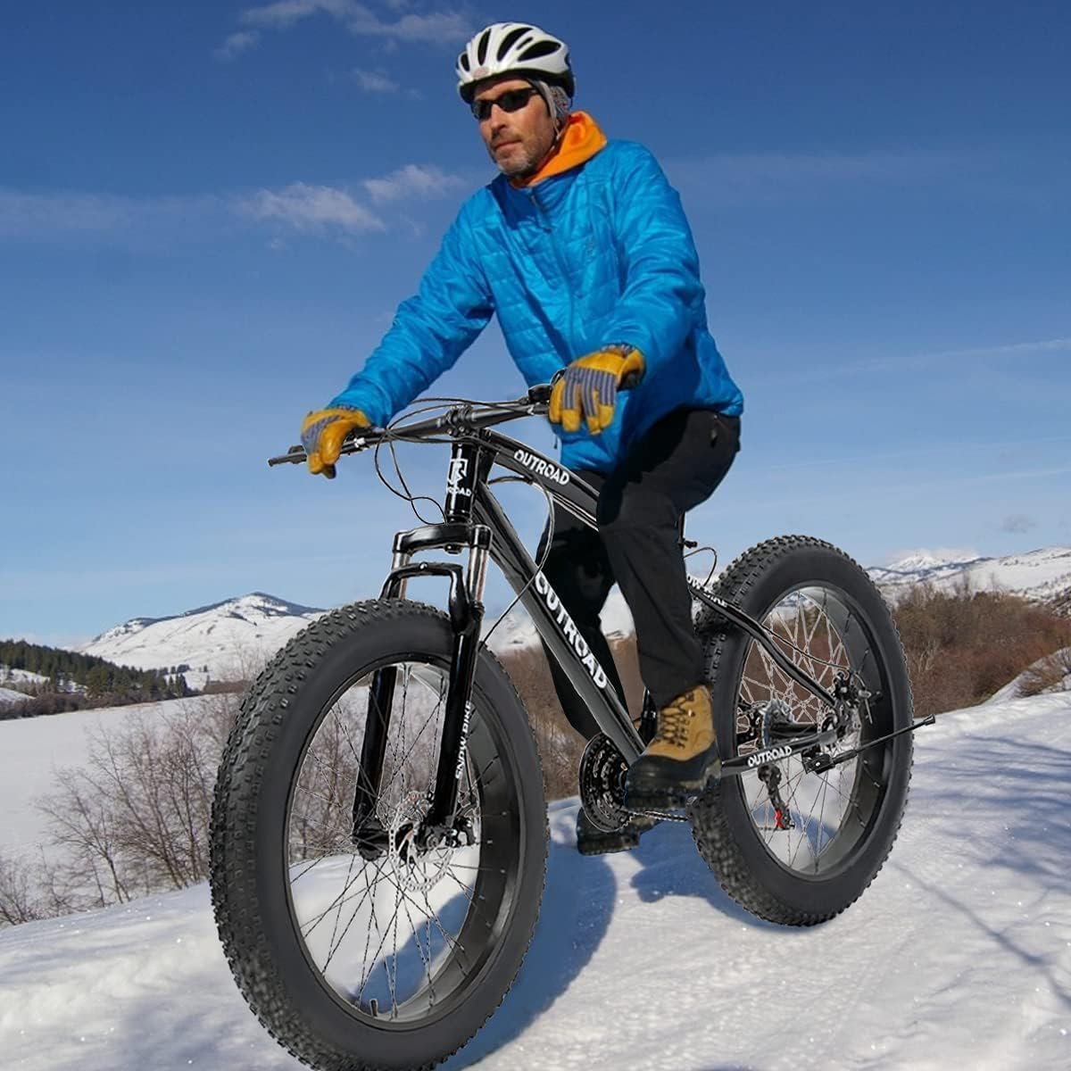 Outroad Mountain Bike Fat Tire with 4-Inch Tire 26 inch Wheels, 21 Speed with High Carbon Steel Frame, Double Disc Brake and Front Suspension Anti-Slip Bikes