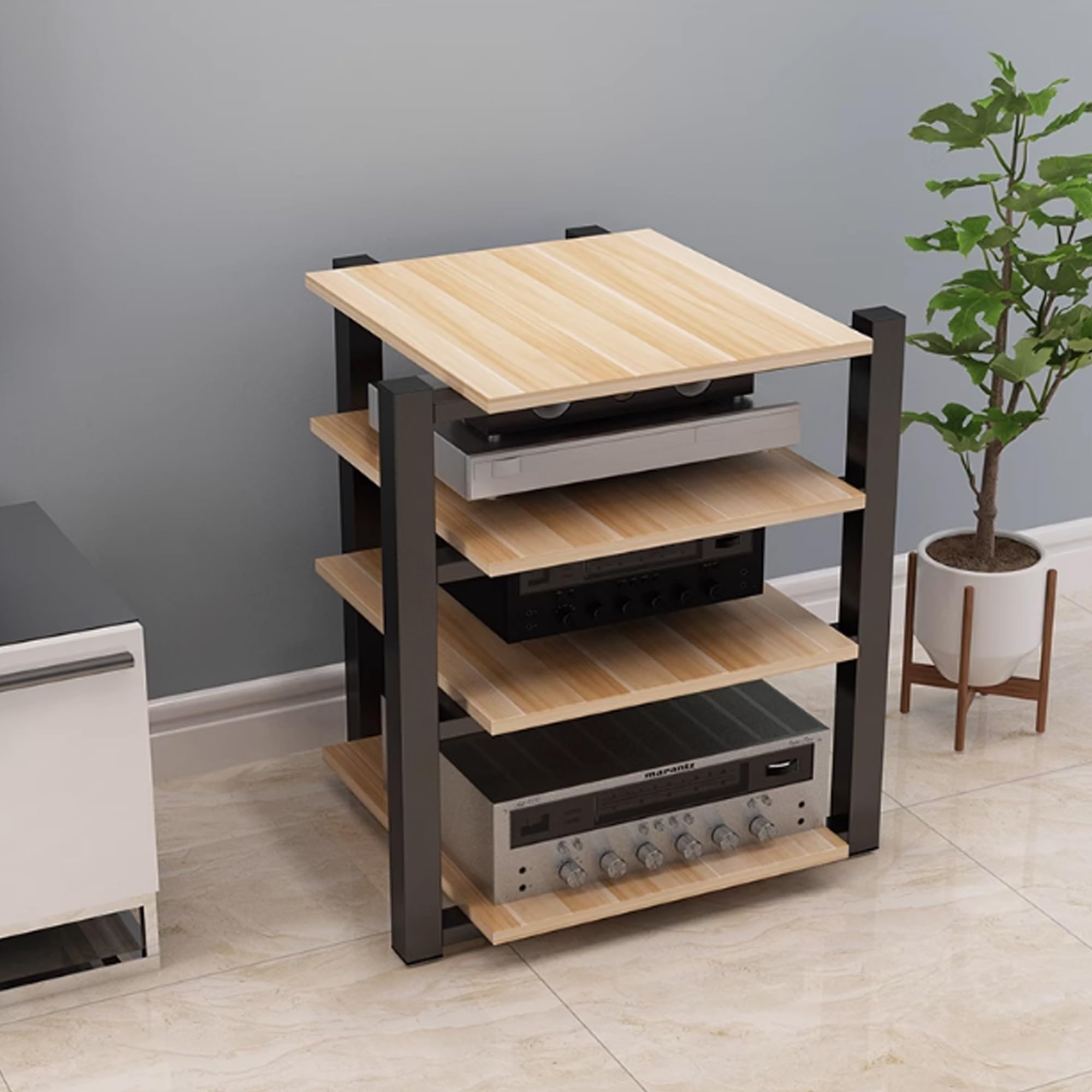 Pomelo Étagère en bois à 4 niveaux pour matériel audio-vidéo 70 x 55 x 90 cm