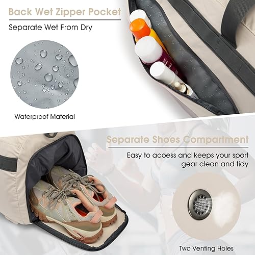 Miniatura 3 de G4Free Bolsa de gimnasio para mujeres y hombres, mochila de lona de 45 litros con compartimento para zapatos, resistente al agua, bolsa de viaje