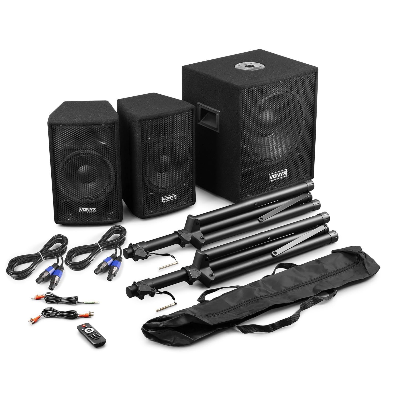 VONYX VX0812BT Pack Sono DJ Actif 2.1-800W, 8Ohm, avec Bluetooth, Subwoofer 12 Pouces, 2 Enceintes 8 Pouces, Égaliseur de Son, Lecteur MP3 USB/SD, Idéal pour Vos Soirées et Vos Évènements