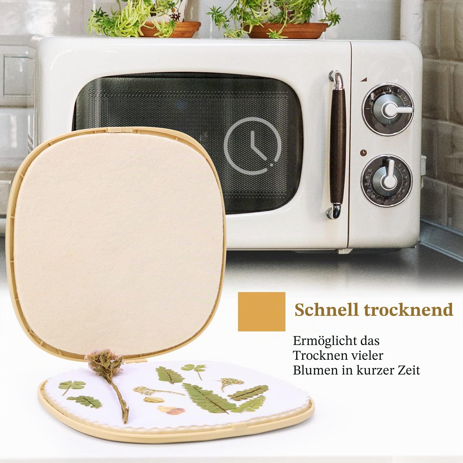 Aboofx Mikrowellen Blumenpresse(22,9x22,9 cm), Schnellste Trocknung in Minuten, Großes Blumenpress Set für Blumen,Kräuter&Blätter, Wiederverwendbar Filzmatten, DIY Basteln, Herbarium, Resin Art