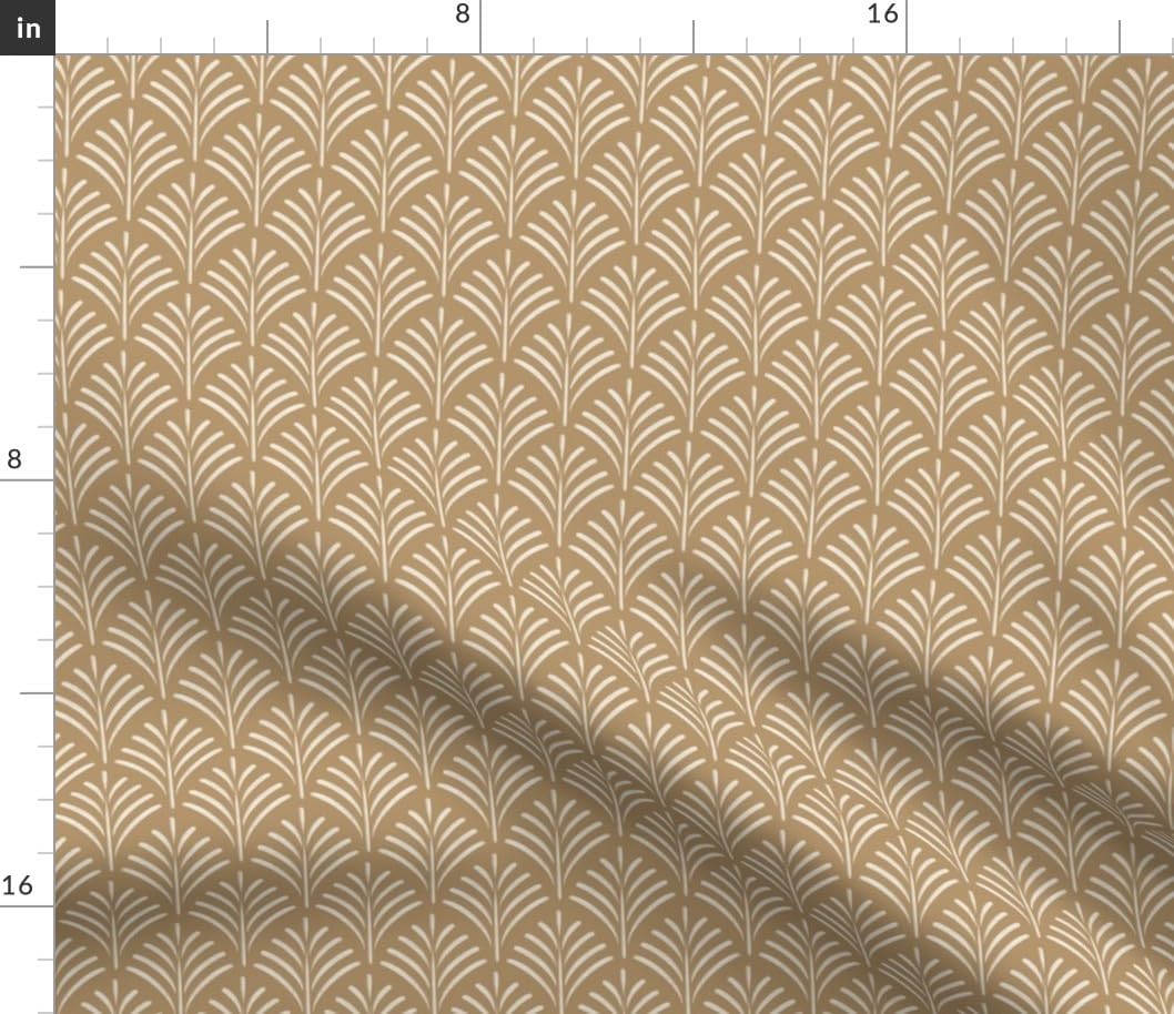 Spoonflower Fabric - Art Deco Scallop Palm Tree Frond Vintage Gold Elegant Classic Taupe Printed on Petal Cotton Fabric Fat Quarter - Sewing Quilting Apparel Crafts Decor