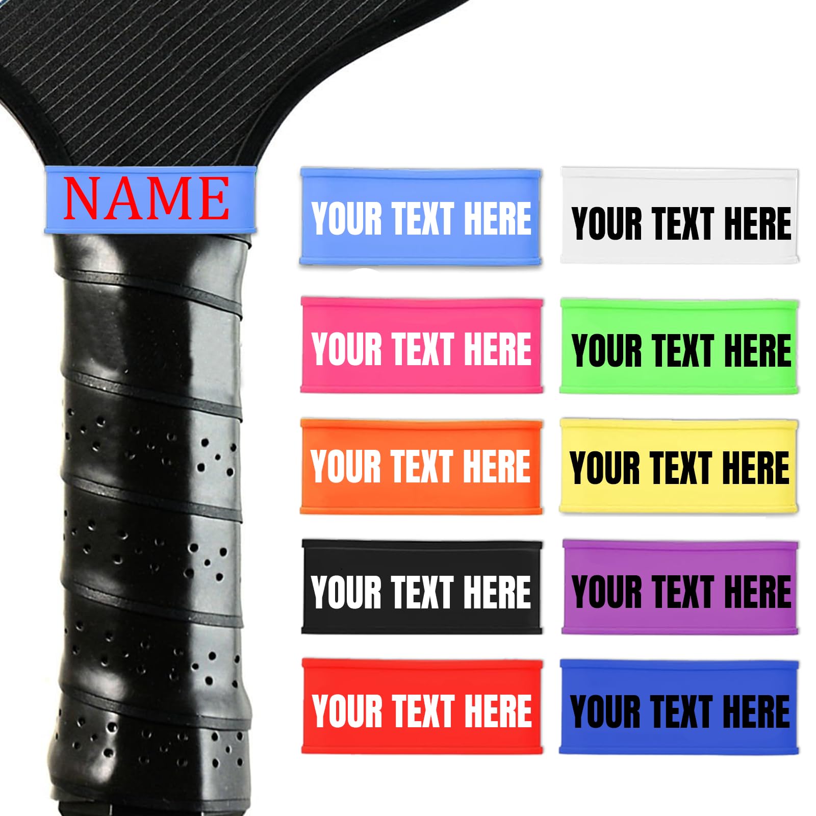 FCQIANKM Personalized Pickleball Paddle Name Bands Silicone Custom Ring Grip Bands for Paddle Grip on Racket Racquetball Paddle for Pickleball Lovers DIY Gifts