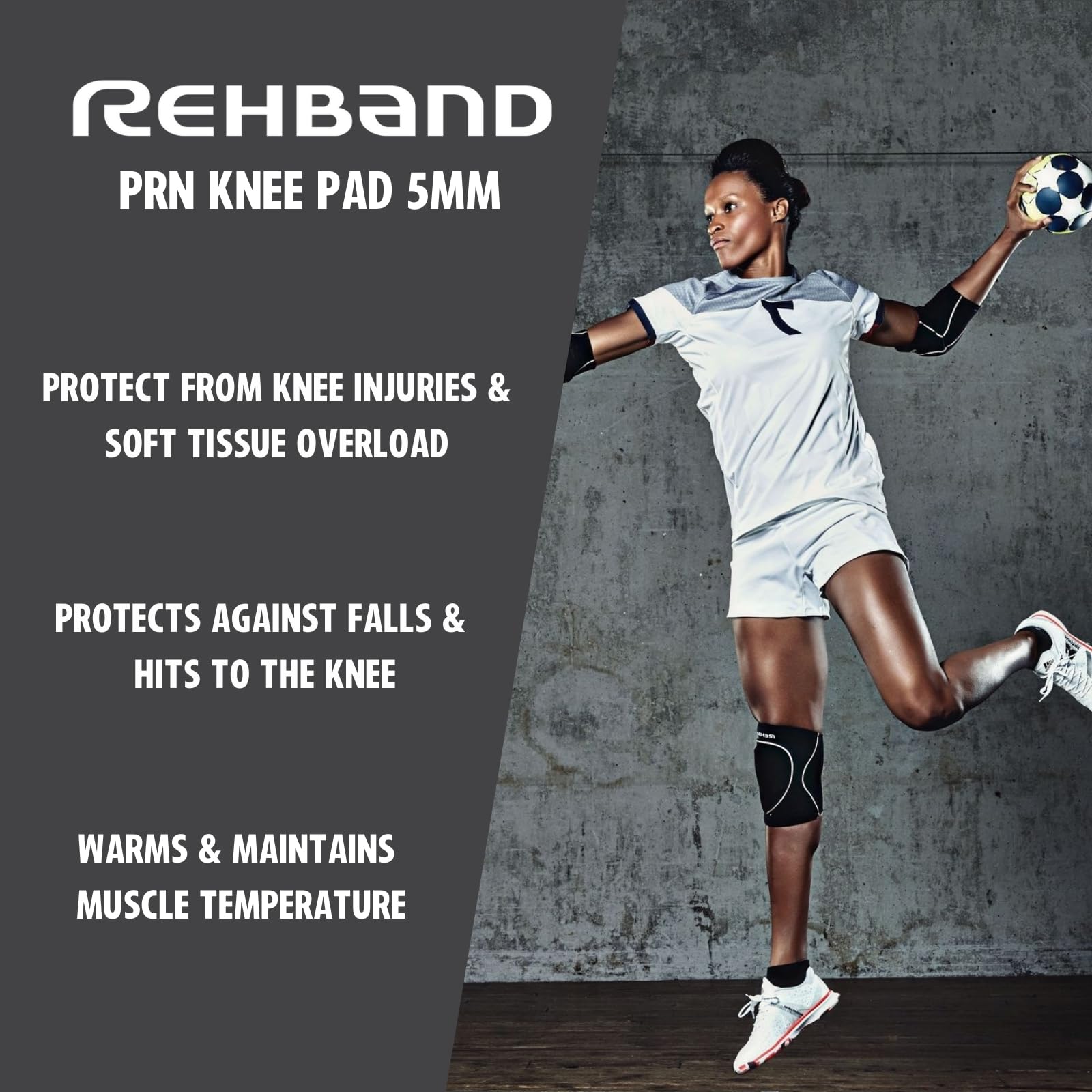 Rehband Ginocchiere sportive in neoprene per pallavolo, pallamano e sport indoor, vestibilità aderente e comfort elevato, protezione ginocchio unisex, nero, 1 paio, misura M