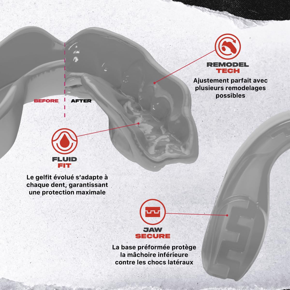 SafeJawz Sport Protège-dents Éléments ROCHER, Protection intégrale pour Tous Les Sports, notamment Le Rugby, MMA, Hockey, Judo, Karate, Les Arts Martiaux et la Boxe (GRIS) - 4