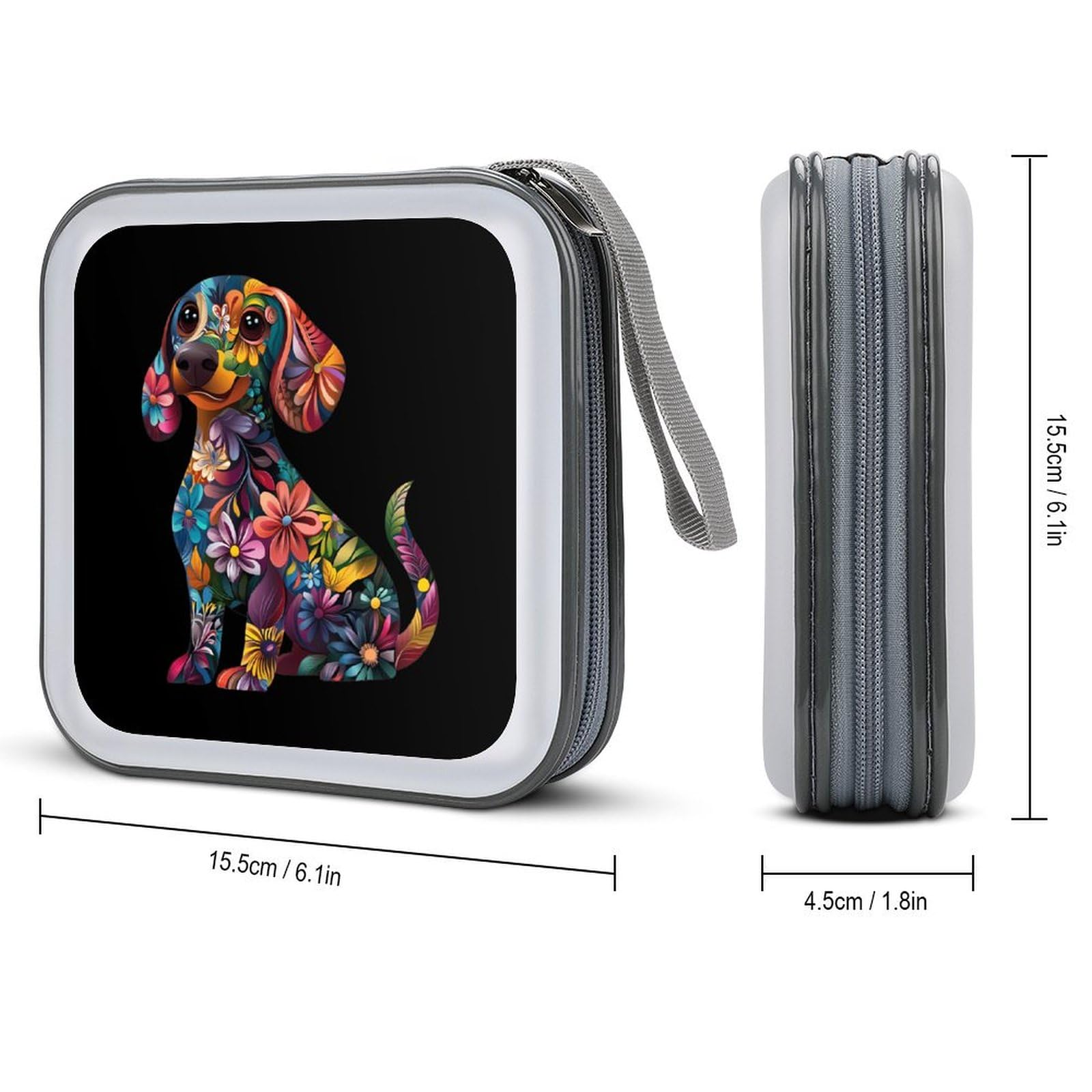 Dachshund Flower Funny Dog CD Case Portable DVD Holder Storage Organizer for Home Travel