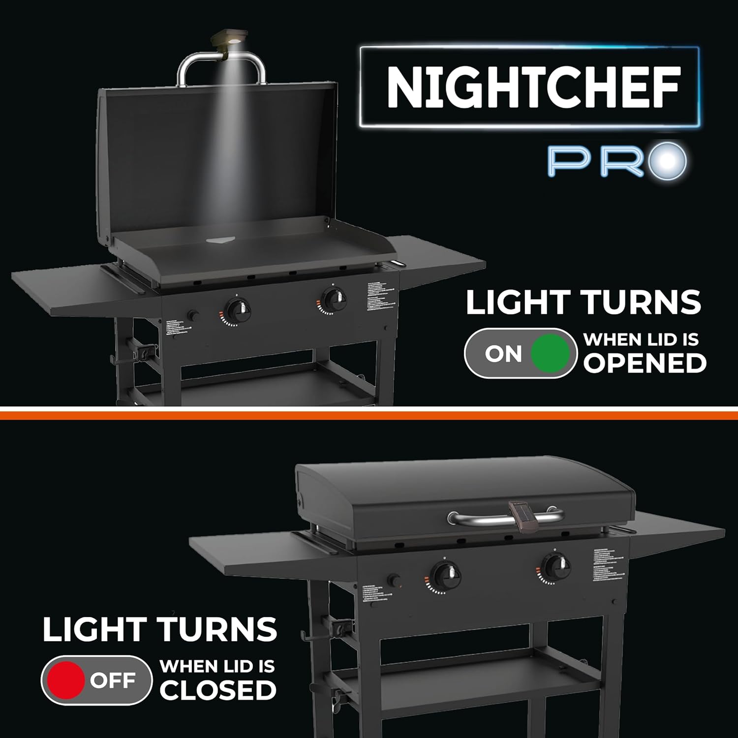 Night Chef Pro Outdoor Grill Light - Solar & USB-C Rechargeable LED BBQ Light Auto On/Off Tilt Sensor, Universal Mount, Weatherproof Grill Accessory for Blackstone, Weber & Most Grills